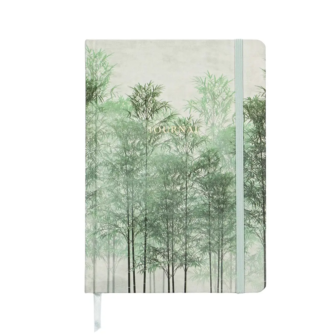 Jubiluu A5 Elegant Fabric Hardcover Lined Notebook - 96 Sheets (100g offset paper), Bookmark & Elastic Band - Classic Cream Ruled Journal for Writing, School, Office, and Gifts-Misty Forest