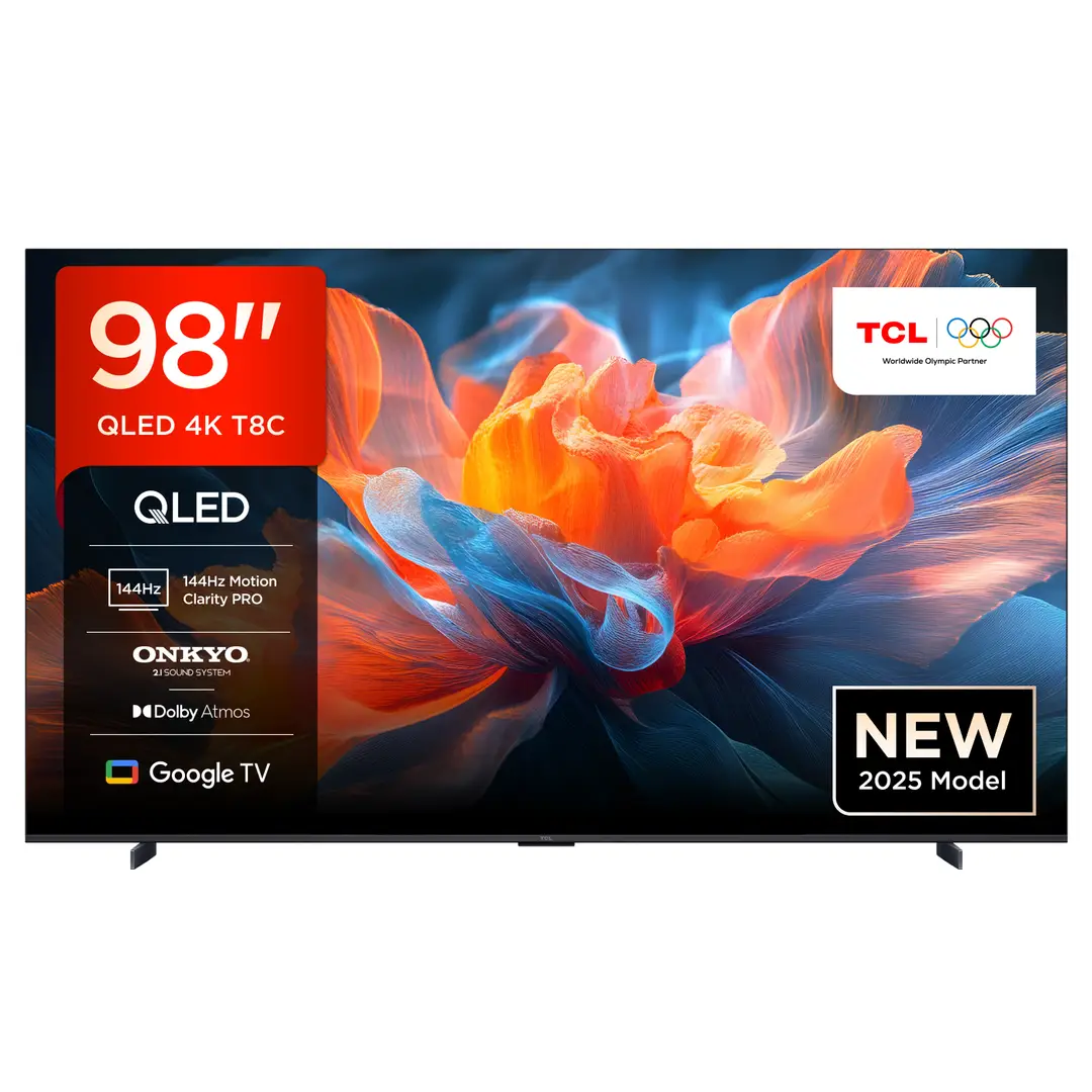 TCL 98T8C Smart TV, 98 Zoll, QLED, 4K Ultra HD, 144Hz, HDR10+