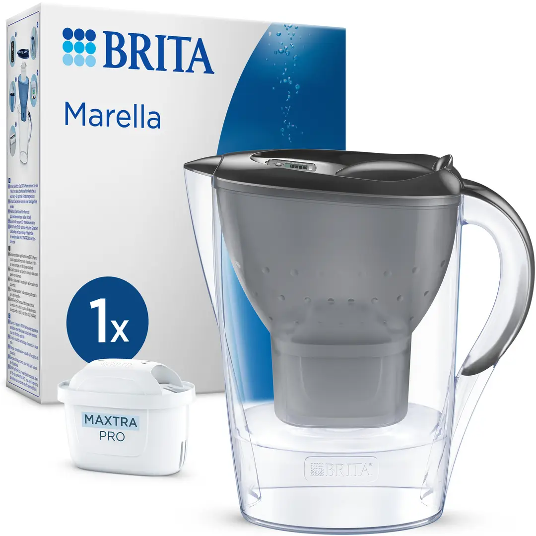 Brita Water Filter Jug Marella Graphite (2.4L) Incl. 1x Maxtra Pro Pure Performance Filter Cartridge