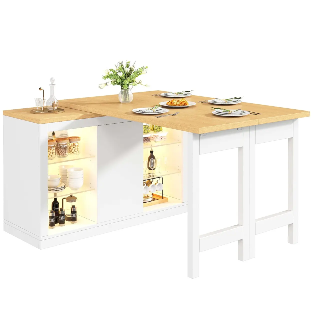 120-197cm Extendable Kitchen Sideboard, MDF Adjustable Dining Table ...