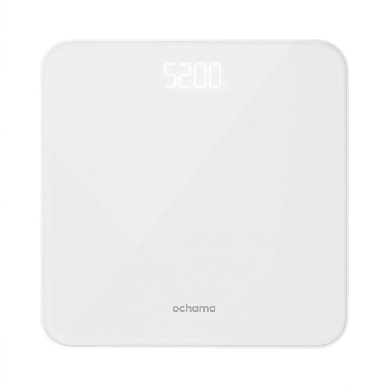 Ochama digitale weegschaal - slimme weegschaal voor lichaamsgewicht, hoge precisie, gehard glas, contrastrijk LED-display, 2* AAA-batterijen inbegrepen - voor huishouden, badkamer - 260*260*24 mm, bereik 5-180 kg