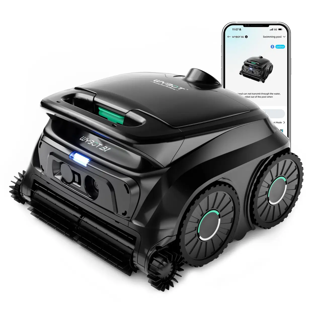 [Modèle phare IFA 2026] WYBOT B1 Robot nettoyeur de piscine, Nettoyage du fond et des parois, Autonomie de 120 min Aspirateur de piscine sans fil pour piscines creusées et hors sol, Navigation intelligente, Stationnement automatique, Noir vert
