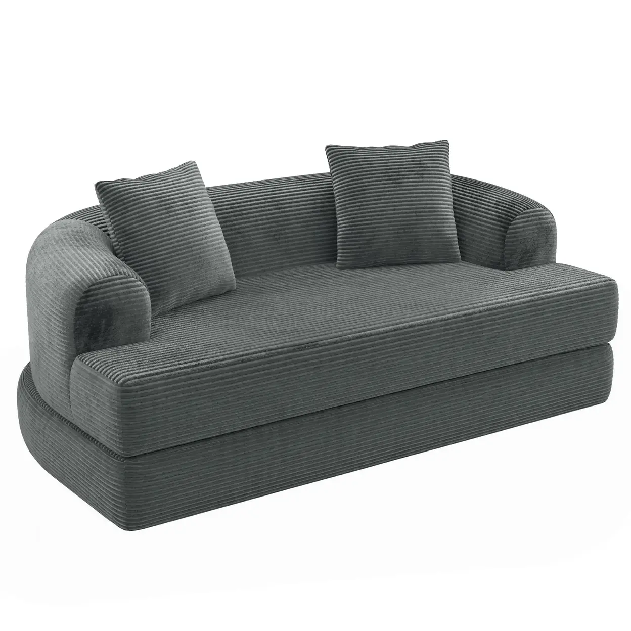 Bodensofa-2-Sitzer-mit Schlaffunktion-Klappbares-Montagefrei-Abnehmbare Armlehne mit Becherhalter-aus Cordstoff Grau | Sofas, Sessel & Hocker