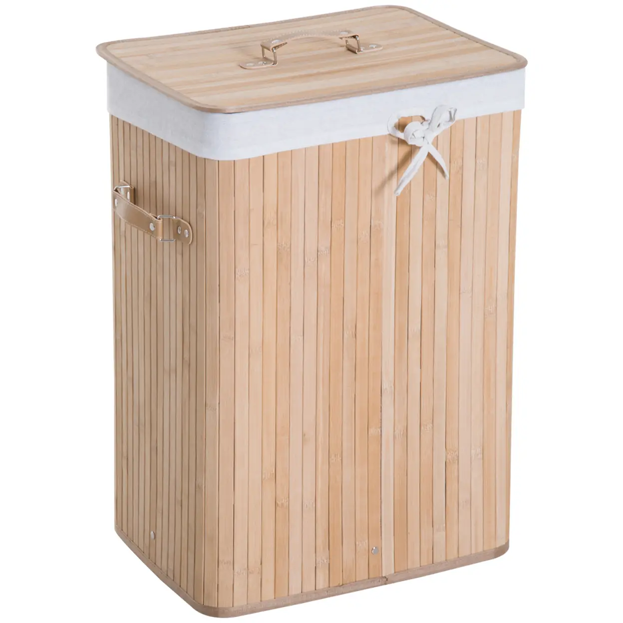 HOMCOM Wäschekorb schmal mit Deckel 72L Wäschesammler mit Griff, herausnehmbarer Wäschesack, Wäschebox für Waschküche Schlafzimmer Badezimmer, Natur | Wäschekörbe