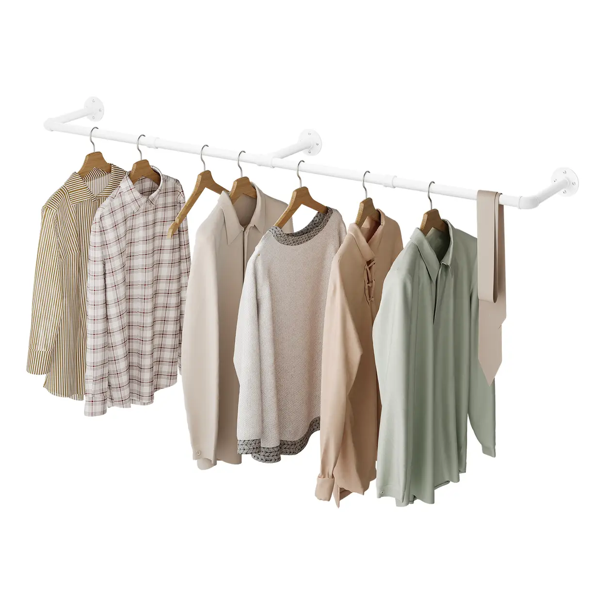 eSituro Wandmontierte Kleiderstange, Industrierohr-Garderobe, für Flur, Küche, Wohnzimmer, Badezimmer, 180 cm, Weiß | Heimaufbewahrung