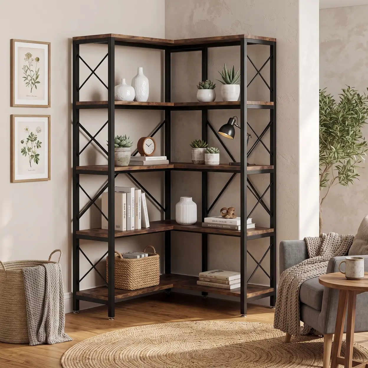 5-stufiger Eckbücherregal 81,99 x 81,99 x 166,98 cm 1 Stück Wohnzimmer/Büro/Haushalt | Bücherregale & Regale