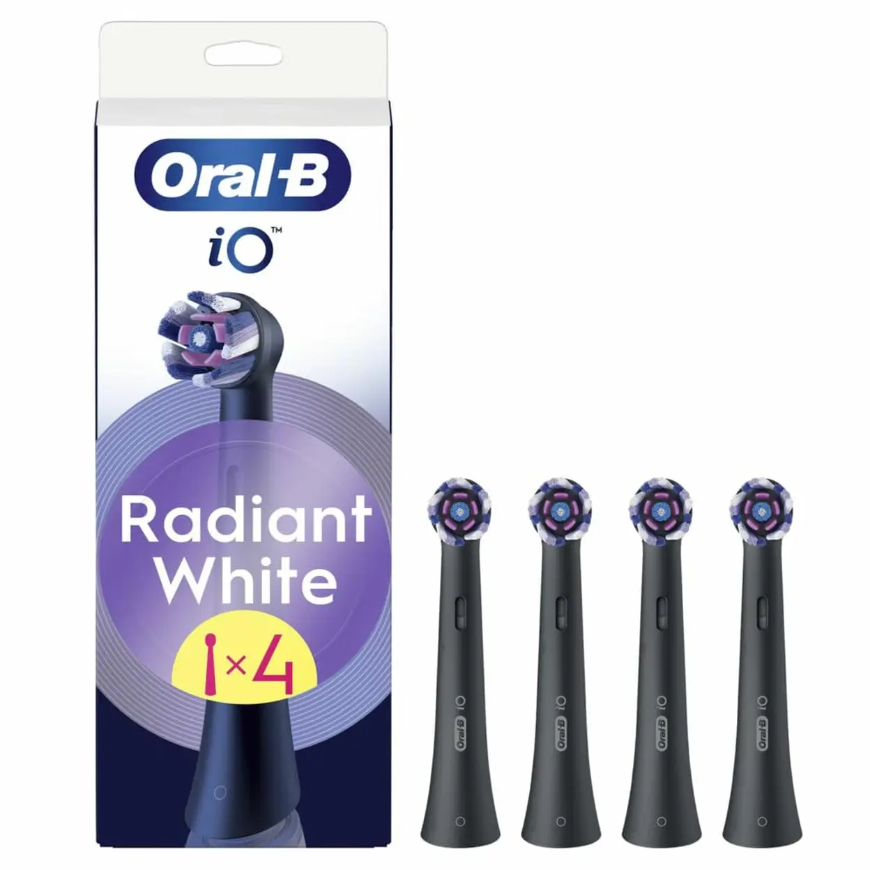 Oral-B 4 x Original Schwarze Strahlende Ersatz-Aufsteckbürsten für Oral-B IO Elektrische Zahnbürsten mit fortschrittlichen Polierblättern zur Zahnaufhellung | Zahnpflegegeräte-Zubehör