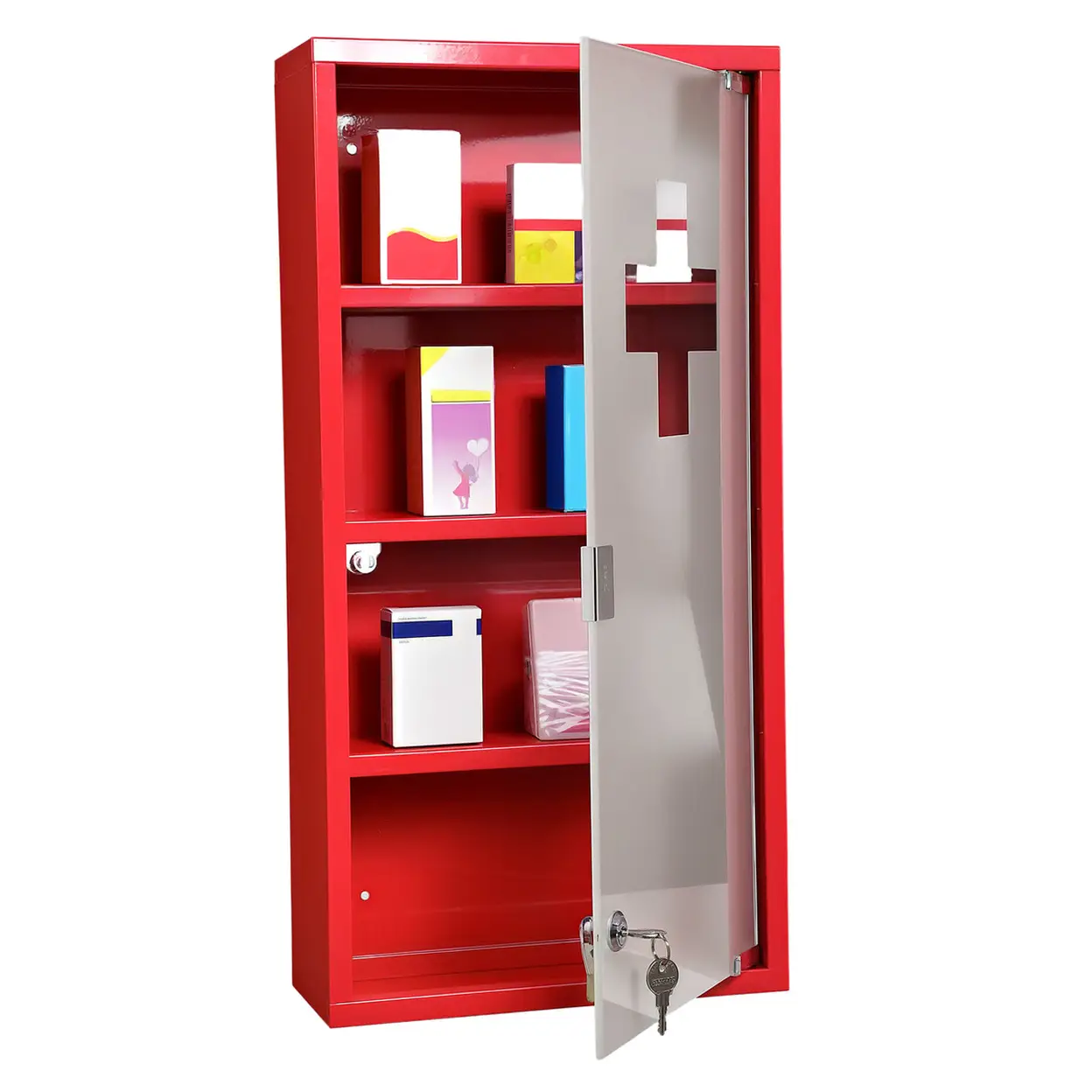 HOMCOM Arzneischrank Stahl, Sicherheitsglas 30B x 12T x 60H cm Rot | Badezimmerschränke