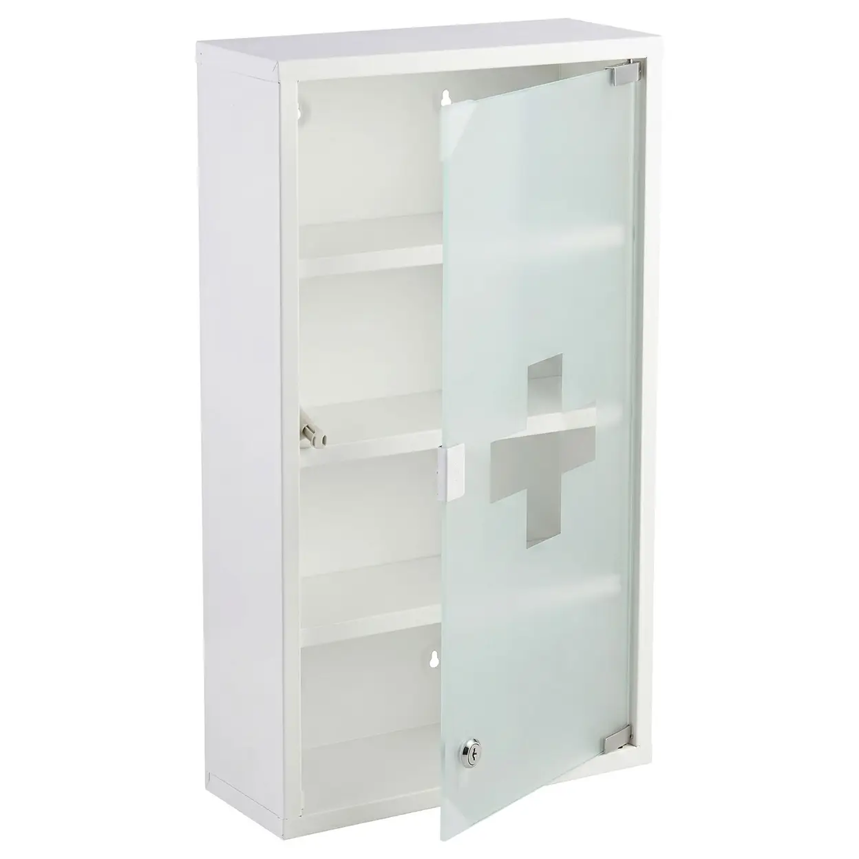 Floordirekt Allen abschließbarer Medizinschrank - Wandmontage, Tür aus Mattglas, Silber oder Weiß, 2 oder 4 Fächer 60 x 30 cm (4 Fächer) Weiß | Badezimmer-Aufbewahrung