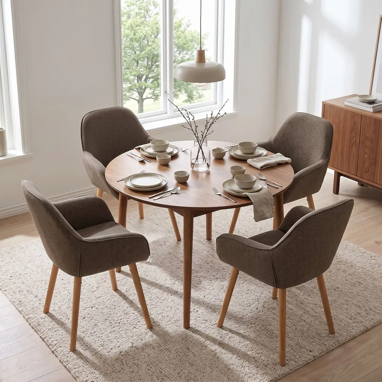 GOEURVANT Esszimmerstühle 2er / 4er / 6er Set, Moderner Polsterstuhl mit Armlehne & Ergonomischer Rückenlehne, Bequemer Küchenstuhl mit Bodenschonern für Esszimmer Wohnzimmer Arbeitszimmer 4er-Set Mokkabraun-Webstoff | Esszimmerstühle & Bänke