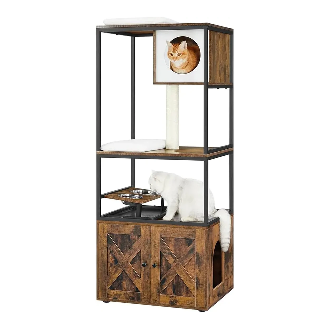 Feandrea PCT312X01 kratzbaum mit katzenstreu-schrank, erhhtem  futternapf-stnder, sisalstange und waschbaren kissen, vintagebraun |  Betten, Bettwaren und Mbel | Joybuy