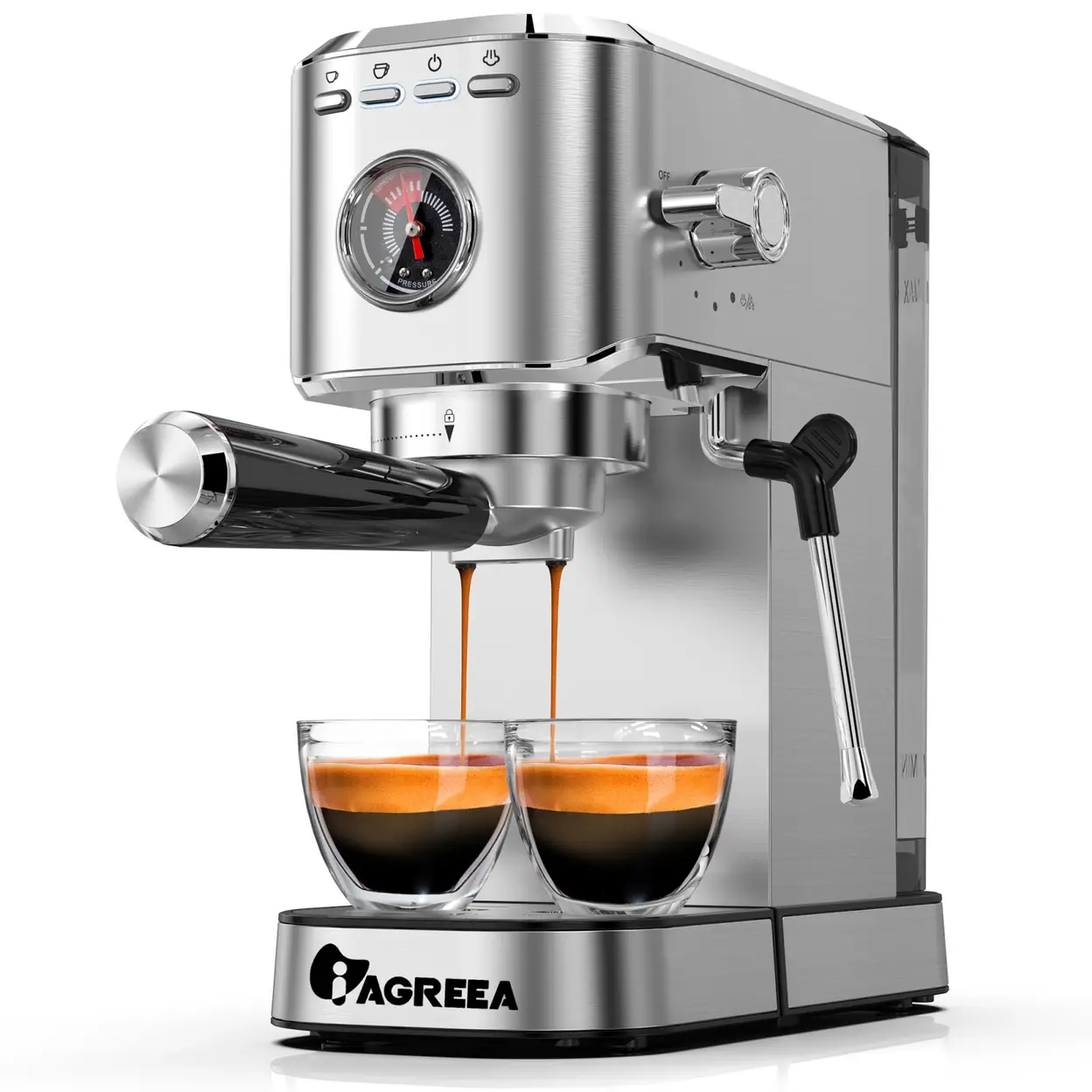 IAGREEA Machine à expresso professionnelle 20 bars avec manomètre, buse vapeur et plateau chauffe-tasses, machine à café à simple/double dose, réservoir d'eau amovible de 1,1 L, machine à café compacte en acier inoxydable pour latte, cappuccino et americano à la maison