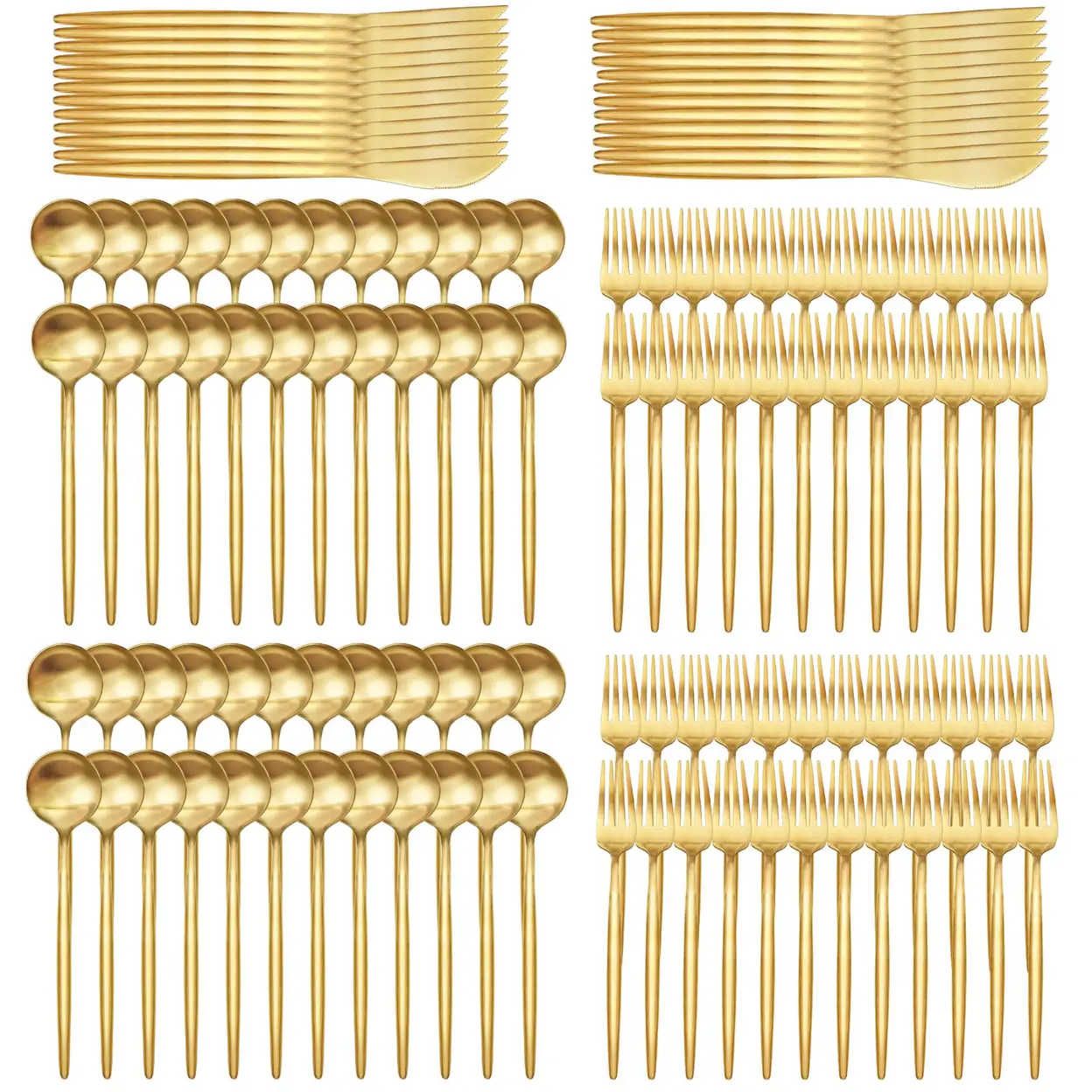 HUIKAILI 120-teiliges Besteckset in Gold, lebensmittelechtes Edelstahl-Besteckset für 24 Personen, hochglanzpolierte Besteckgarnitur mit Essmessern, Löffeln und Gabeln, spülmaschinenfest, für den privaten Gebrauch und für Restaurants geeignet