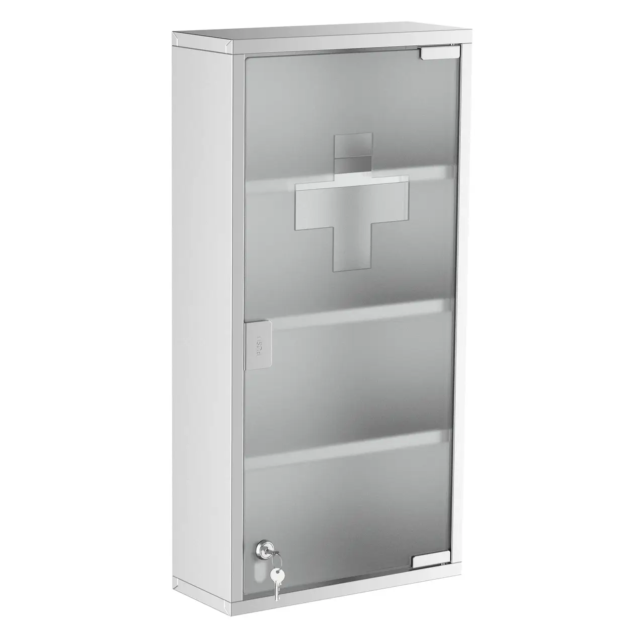 Medizinschrank Arzneischrank aus Edelstahl, Abschließbar Medikamentenschrank mit 4 Fächern, Glastür Apothekerschrank zur Medikamenten-Aufbewahrung, 30 x 12 x 60 cm | Badezimmerschränke