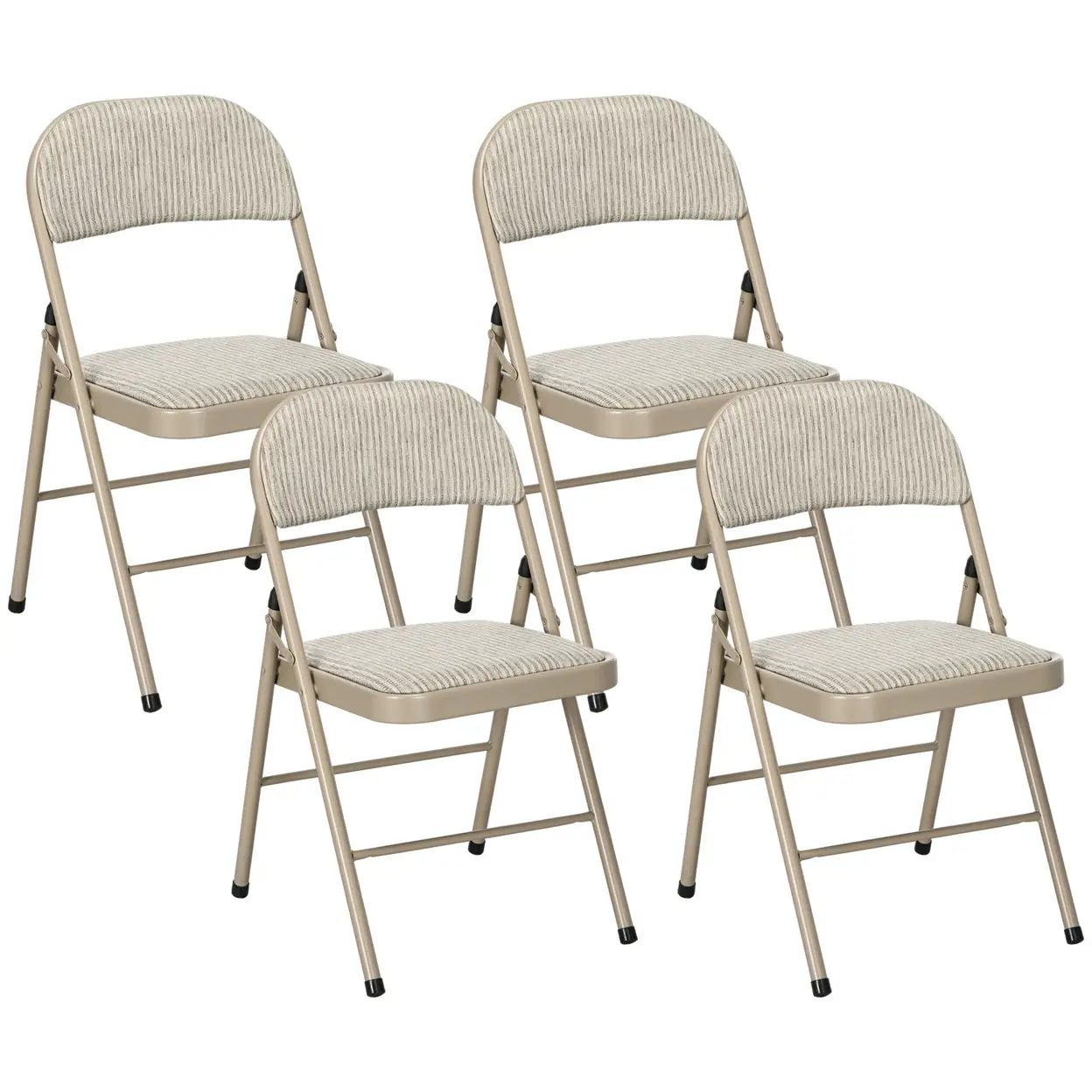 HOMCOM 4er Set Klappstuhl Campingstuhl mit Gepolsteter Rückenlehne, Klappbar Bürostuhl mit Stahlrahmen, Küchenstuhl mit Polster bis 120 kg belastbar für Gäste, Büro, Camping, Beige | Esszimmerstühle & Bänke