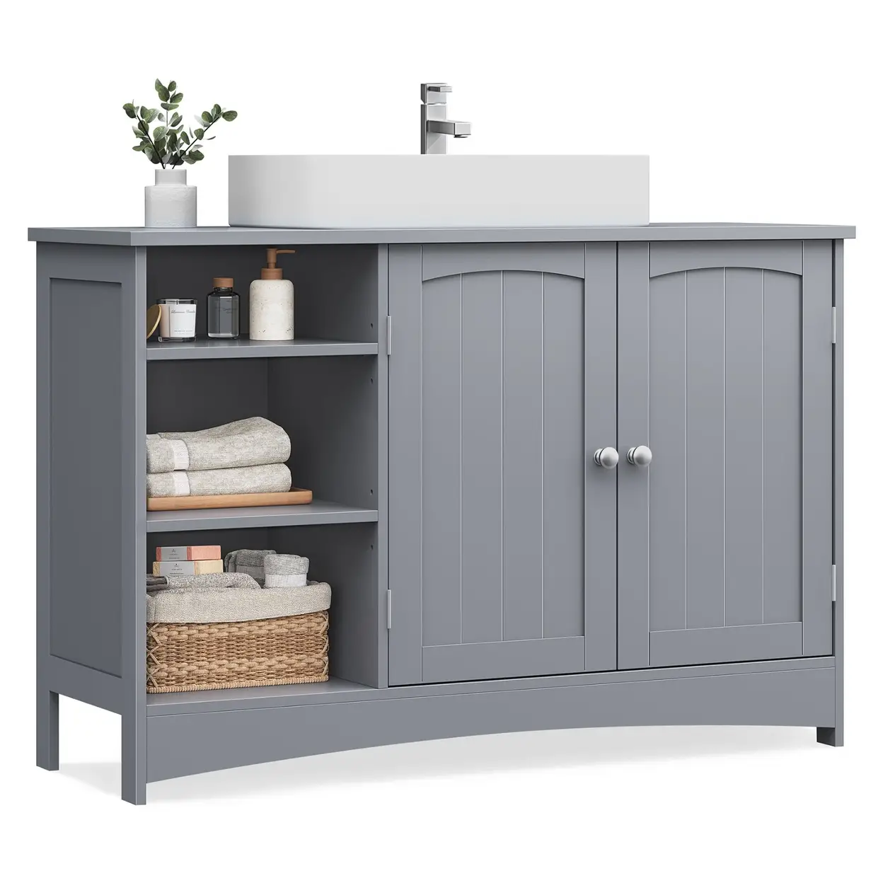VASAGLE Waschbeckenunterschrank, Waschtischunterschrank, Unterschrank, 2 Türen, verstellbare Ablage, viel Stauraum, 90 x 30 x 60 cm Taubengrau | Badezimmerschränke