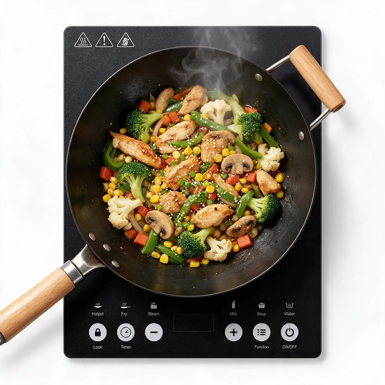 ochama Plaque à Induction 2000W, Design Ultra-Fin, Vitre Résistante, Commande Tactile, 10 Niveaux de Puissance et 6 Fonctions de Cuisson, Verrouillage Enfant