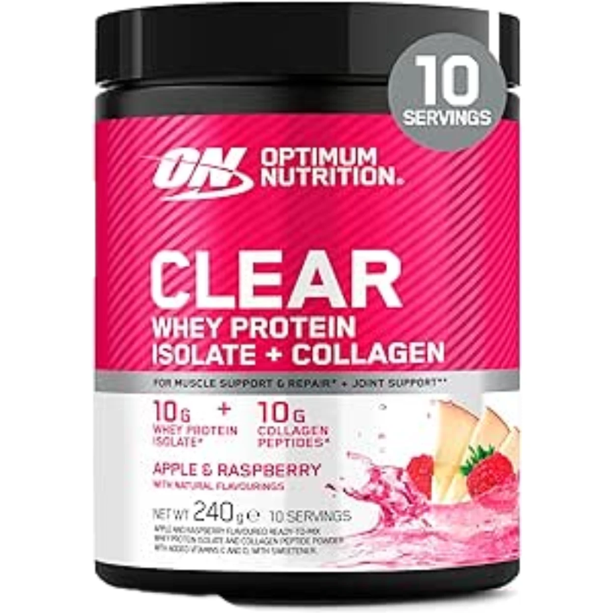 Optimum Nutrition Clear Whey Protein + Collagen Apple & Raspberry ...