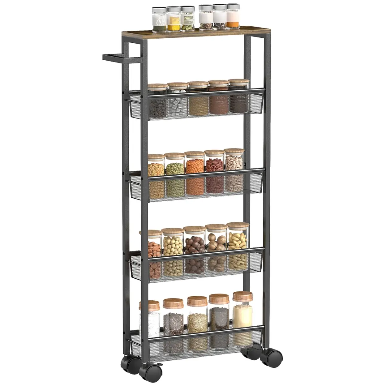 HOMCOM Küchenwagen Metall, Spanplatte 47L x 13B x 96,5H cm Schwarz | Küchenwagen & Servierwagen
