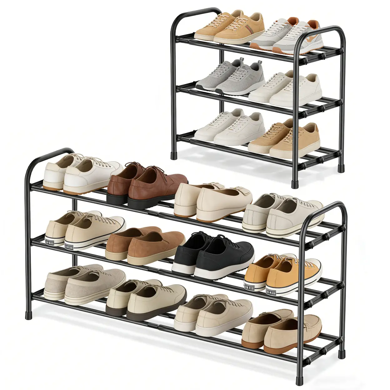 Erweiterbares Schuhregal, einfach zusammenzubauen, robuste Konstruktion, platzsparendes Aufbewahrungsregal aus Metall, geeignet für Schlafzimmer, Wohnzimmer und Flur 3层(42x24x43cm) | Heimaufbewahrung