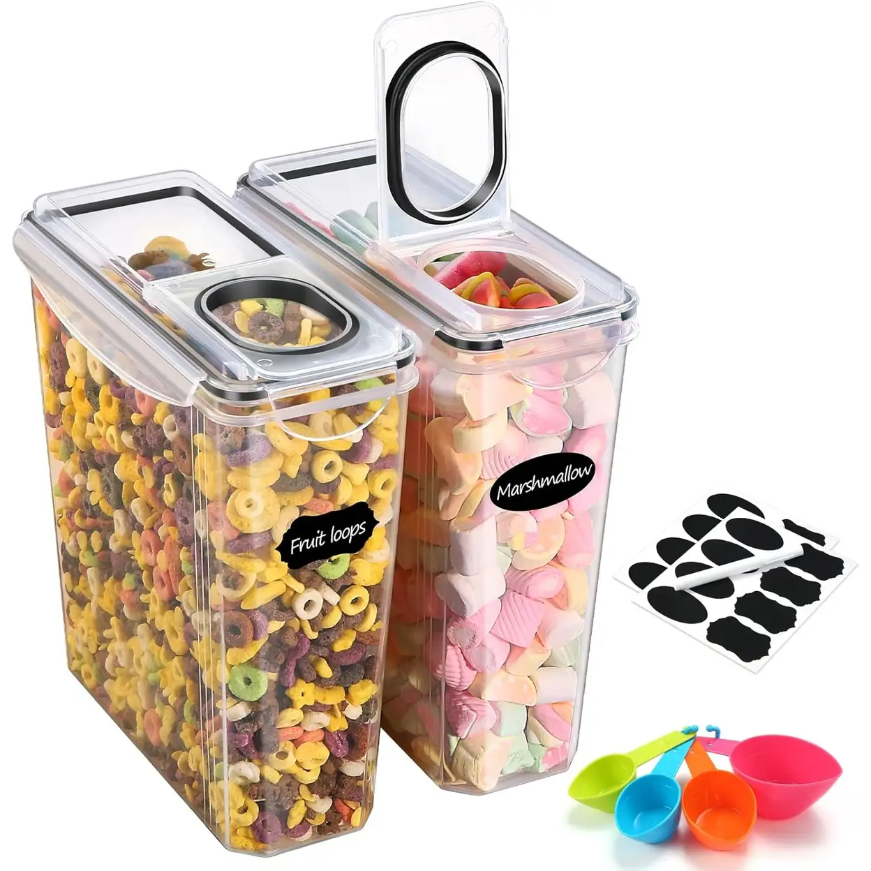 YASHE YH-308-2/3/4/6 Küchen-Aufbewahrungsbox, BPA-freier Kunststoff-Lebensmittelbehälter mit Deckel, Luftdicht mit Etiketten für Müsli und Lebensmittel 2 Teile | Lebensmittelbehälter