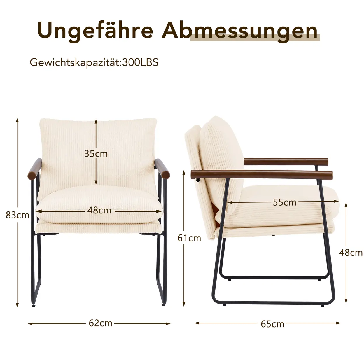 Ckaff Extra Großer Ohrensessel Wohnzimmerstuhl 65 × 62 × 83 cm, SesselLounge-SesselLiegestuhl mit Metallrahmen und Polsterung, Bouclé-gepolsterter Sessel für Wohnzimmer Schlafzimmer, Cord, Beige, 1 Stück | Sofas, Sessel & Hocker