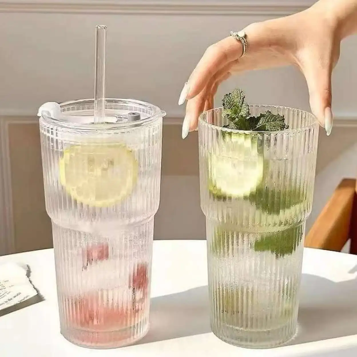 600 ml Glas-Strohhalm-Becher, Set mit 2 Stück | Glaswaren