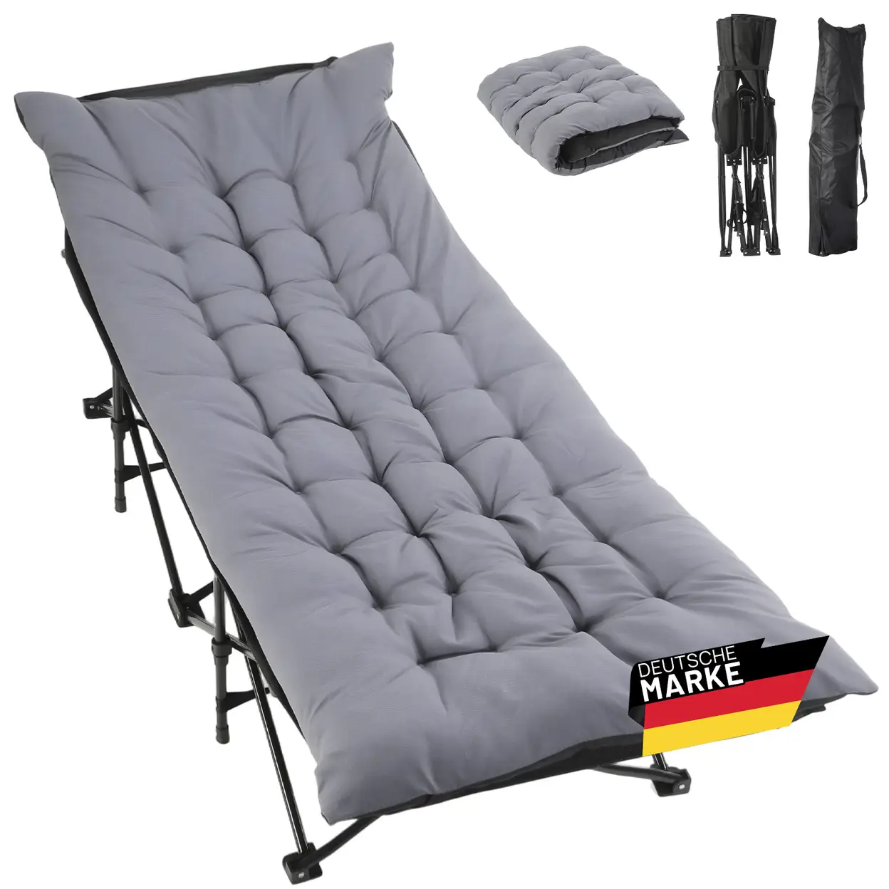 Klappbares Campingbett mit Matratze, 500 lbs tragbares Campingbett für schwere Lasten mit Tragetasche, verstellbares 15° neigbares klappbares Outdoor-Bett für Camping, Wandern, Angeln, Wohnmobil, Terrasse, Gästegebrauch zu Hause | Campinggeräte