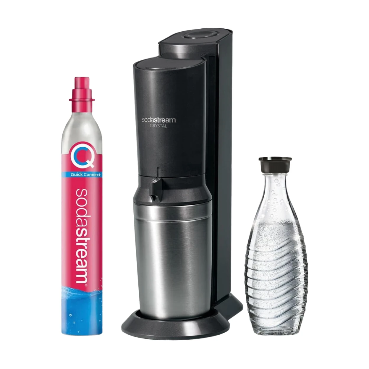 SodaStream Crystal 3.0 Wassersprudler mit Schnellkupplung und CO2‑Zylinder, 1x Glaskanne, Silber, Schwarz/Titanium, 45 cm | Spezialgeräte