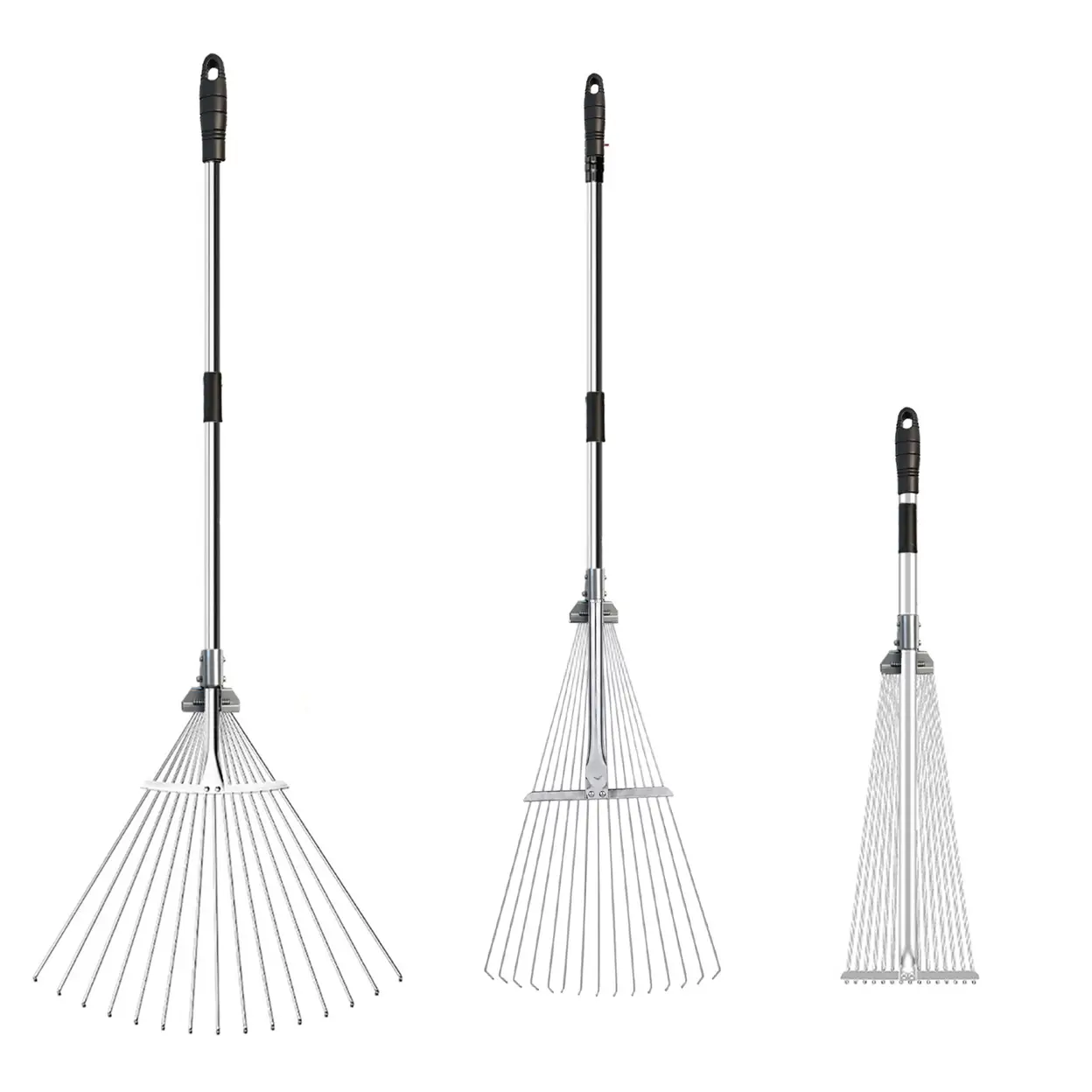 Râteau de jardin 77-160 cm râteau à gazon réglable, 15 dents en métal pour le nettoyage de la cour, Adapté pour balayer les feuilles, niveler la pelouse et l'entretien de la cour