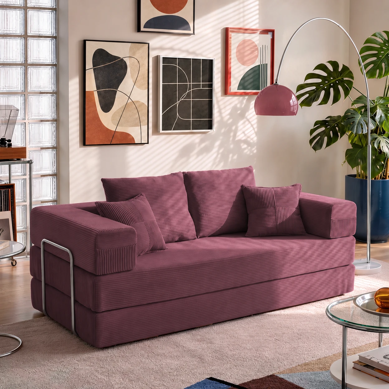 YINIX Klappbares Schlafsofa 160 cm, 2-Sitzer Bodenliege mit Memory-Schaum & Federn, Komprimierbares Futon Sofa, Breit & 15.7 Zoll Sitzhöhe, Cord Material Burgunderrot | Sofas, Sessel & Hocker