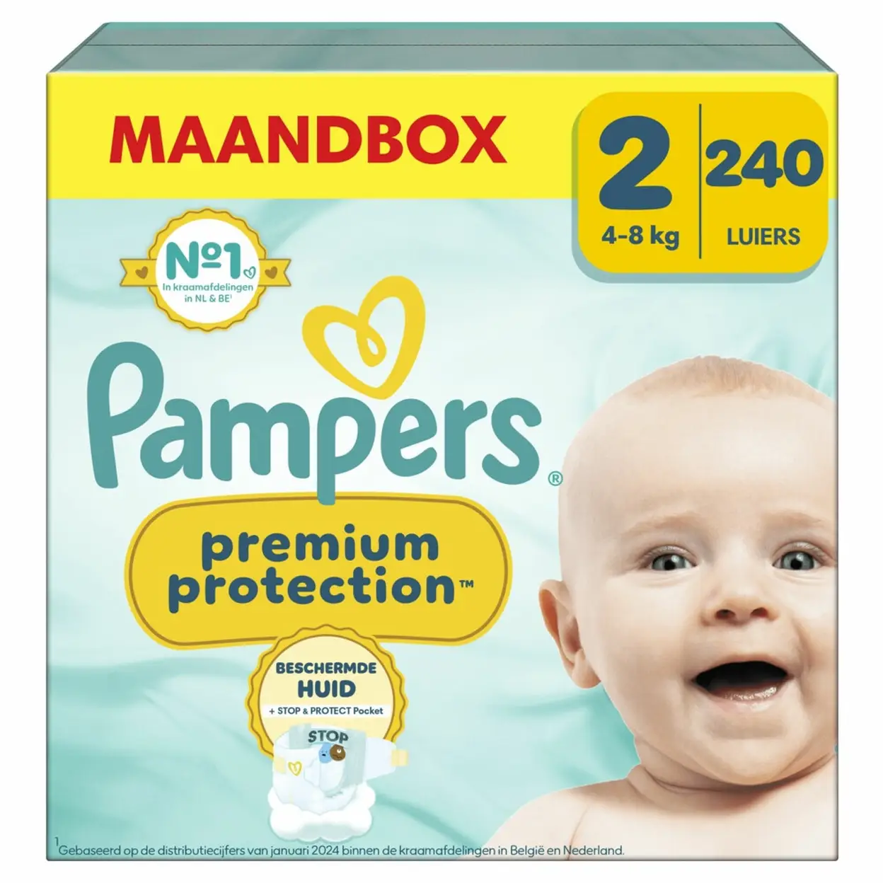 Pampers Premium Protection Luiers Maat 2 – Maandbox 240 Luiers | Wegwerpluiers voor baby's