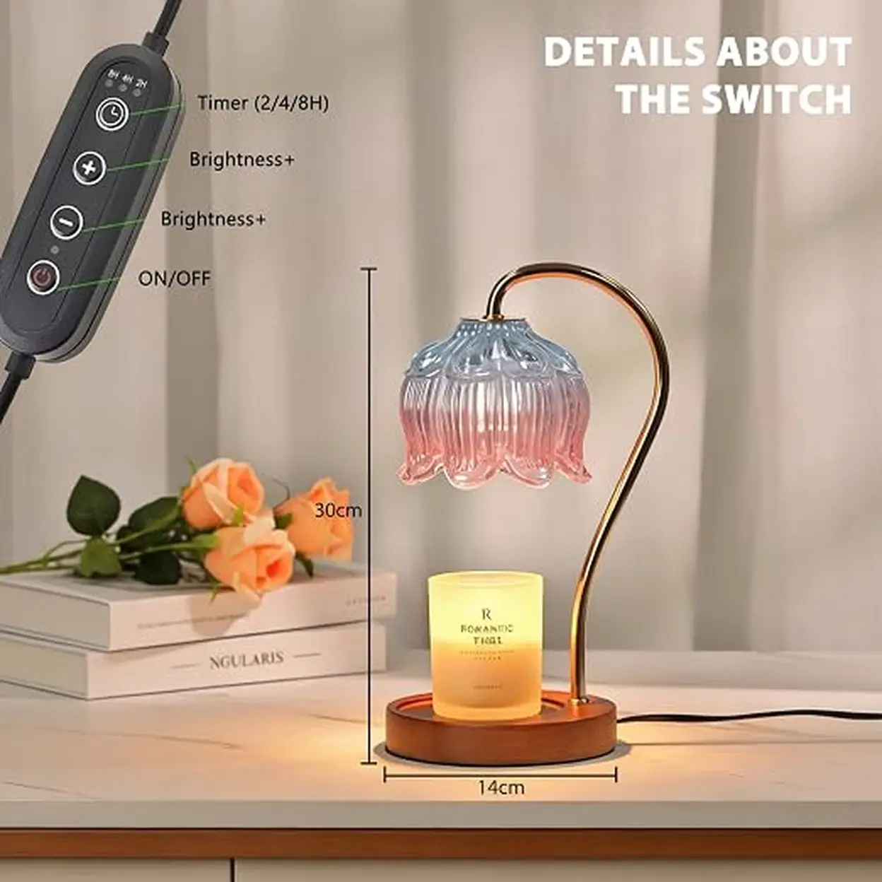 Niedliche Kerzenwärmer Lampe, Ohne Kerzen, Dimmbare Erdbeerlampe mit Timer & 2 Glühbirnen, Elektrischer Wachszerter, Geburtstags-Geschenk Valentinstag für Frauen Mutter, Einweihungsgeschenke Neues Zuhause (Rosa Blau) (Rot-Grün) [Energieklasse A] blau