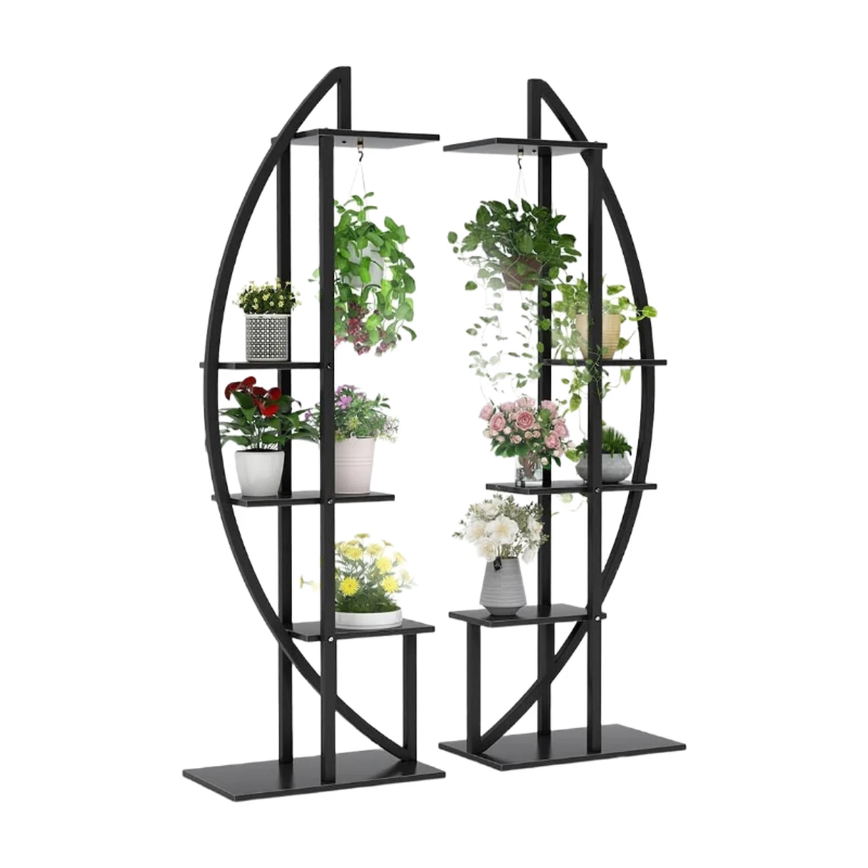 tribesigns Blumenstnder, 2 pflanzliche Regalbden mit 5 Ebenen und 2  Haken, 160 cm hoher Pflanzenstnder aus Metall, Blumenregal fr den  Innenbereich, Balkon, Eingangsbereich und Wohnzimmer (Mattschwarz) |  Indoor-Pflanzgefe | Joybuy