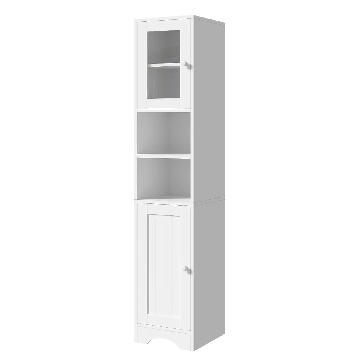 Welltin schmaler weißer Hochschrank mit Glastür, offenen Fächern und geschlossenem Stauraum 30×35×160 cm | Badezimmöbel
