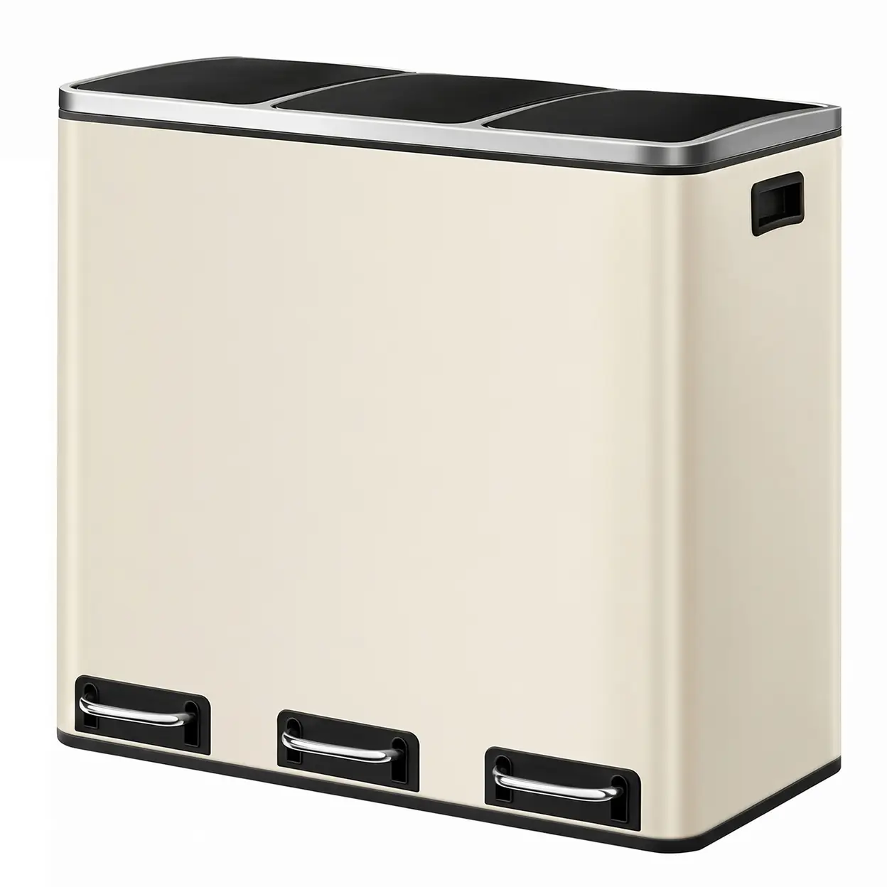 JOYFURNOS Dreifach-Kompartiment Recyclingmülleimer, 3 x 18 L Treteimer für die Küche, Soft-Close Deckel, Stahl, für Zuhause, Beige | Mülleimer