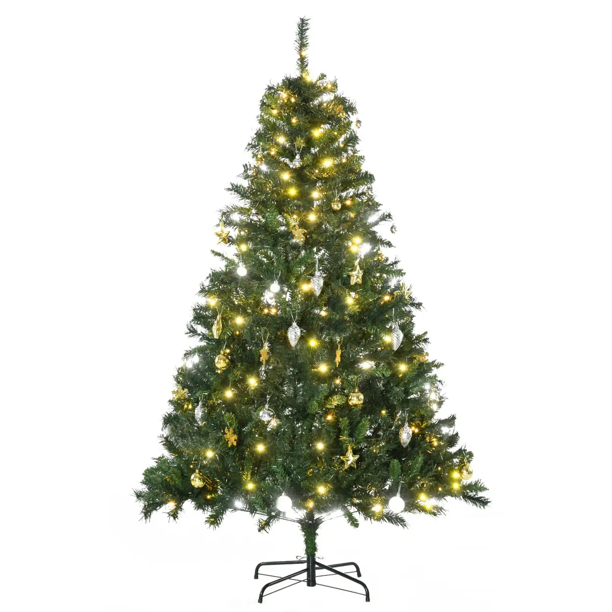 HOMCOM Künstlicher Weihnachtsbaum 180 cm künstlich Tannenbaum mit LED Beleuchtung, Kugeln, Christbaum mit 745 Spitzen, Weihnachtsdeko inkl. Metallständer für Drinnen | Weihnachten