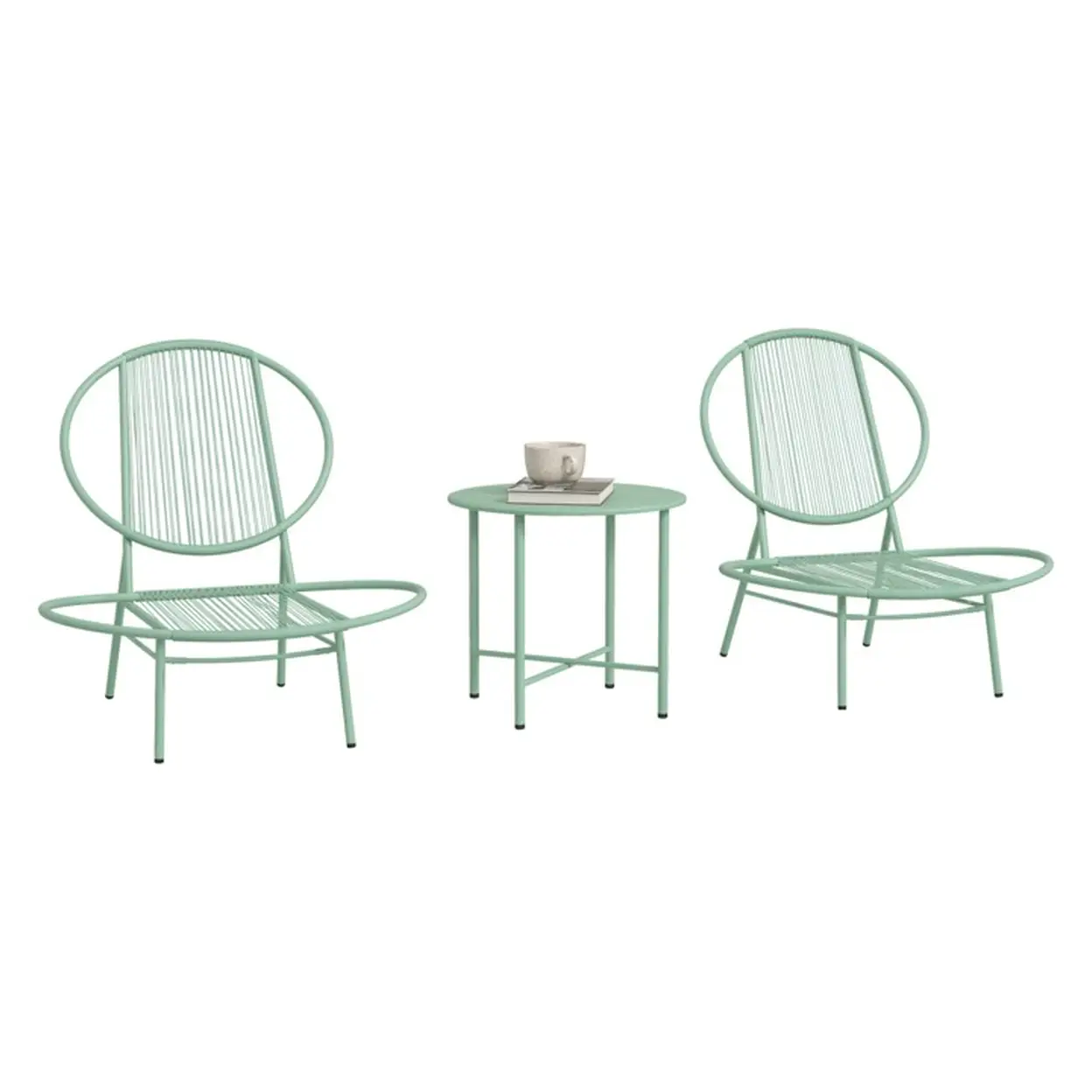 Outsunny Bistro-Set 3-teilig aus Stahl Wetterfest Gartenmöbel Set mit Bistrotisch Ergonomische Muschelförmige Gartenstühlen Outdoor Balkonmöbel Set Sitzgruppe Balkonset Gartengarnitur Grün | Gartenmöbel & Zubehör
