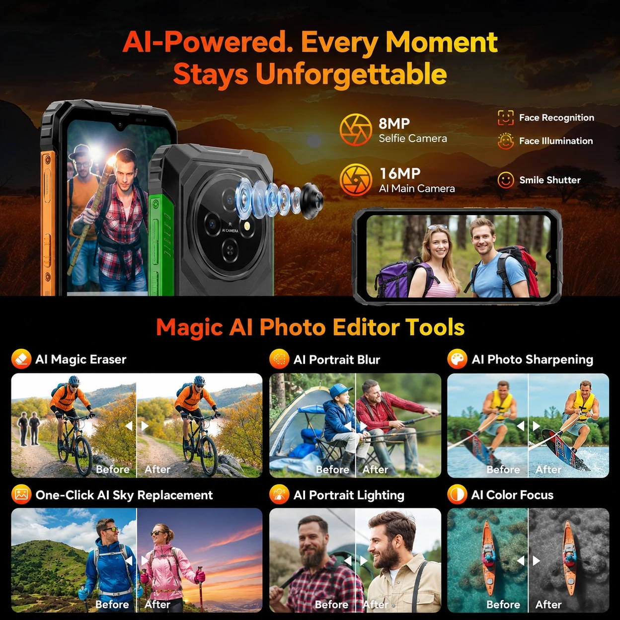 Blackview FORT 1 Unlocked Rugged Smartphone, Android 15 4G LTE Phone, 18GB RAM (6GB+12GB Expansion) + 256GB ROM, 6.56" 90Hz HD+ Display, 10000mAh Battery, 13MP Rear Camera, NFC, Dual SIM,  |Outdoor Durable Cell Phone，2-Year Warranty image 9