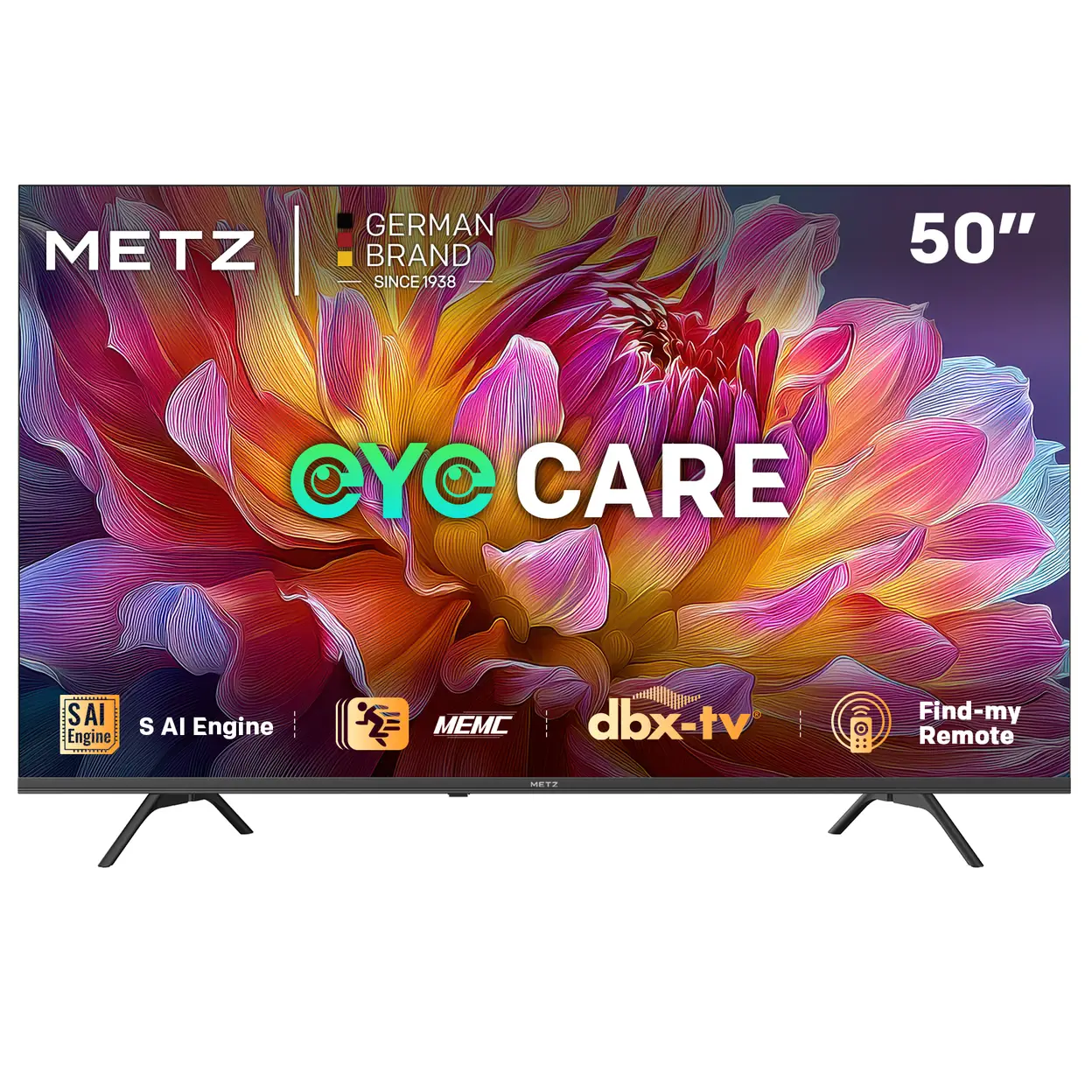 METZ 50MUF7000Z TV 50 pouces (127 cm) Google TV avec protection des yeux, 4K UHD, Dolby Vision & Atmos, HDR10, fonction localisation de la télécommande, triple tuner, CI+ (classe énergétique F)
