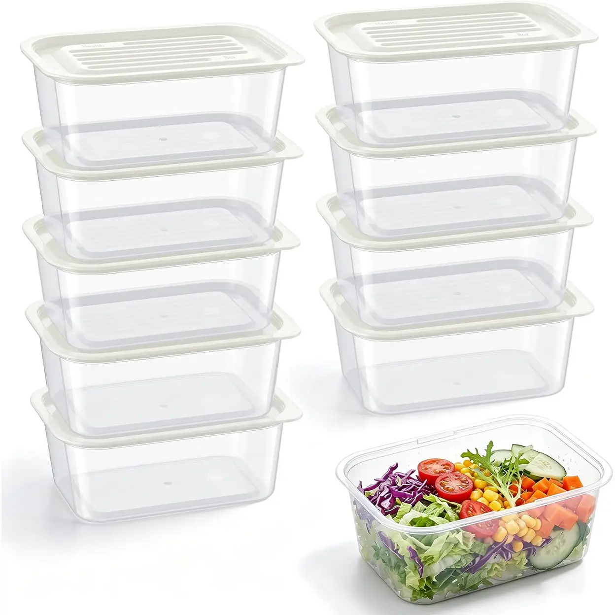Set aus lebensmittelechten Kunststoff-Gefrierbehältern – stapelbare Gefrierbehälter aus Kunststoff mit Deckel, ideal für Meal Prep. Weiß | Einweggeschirr