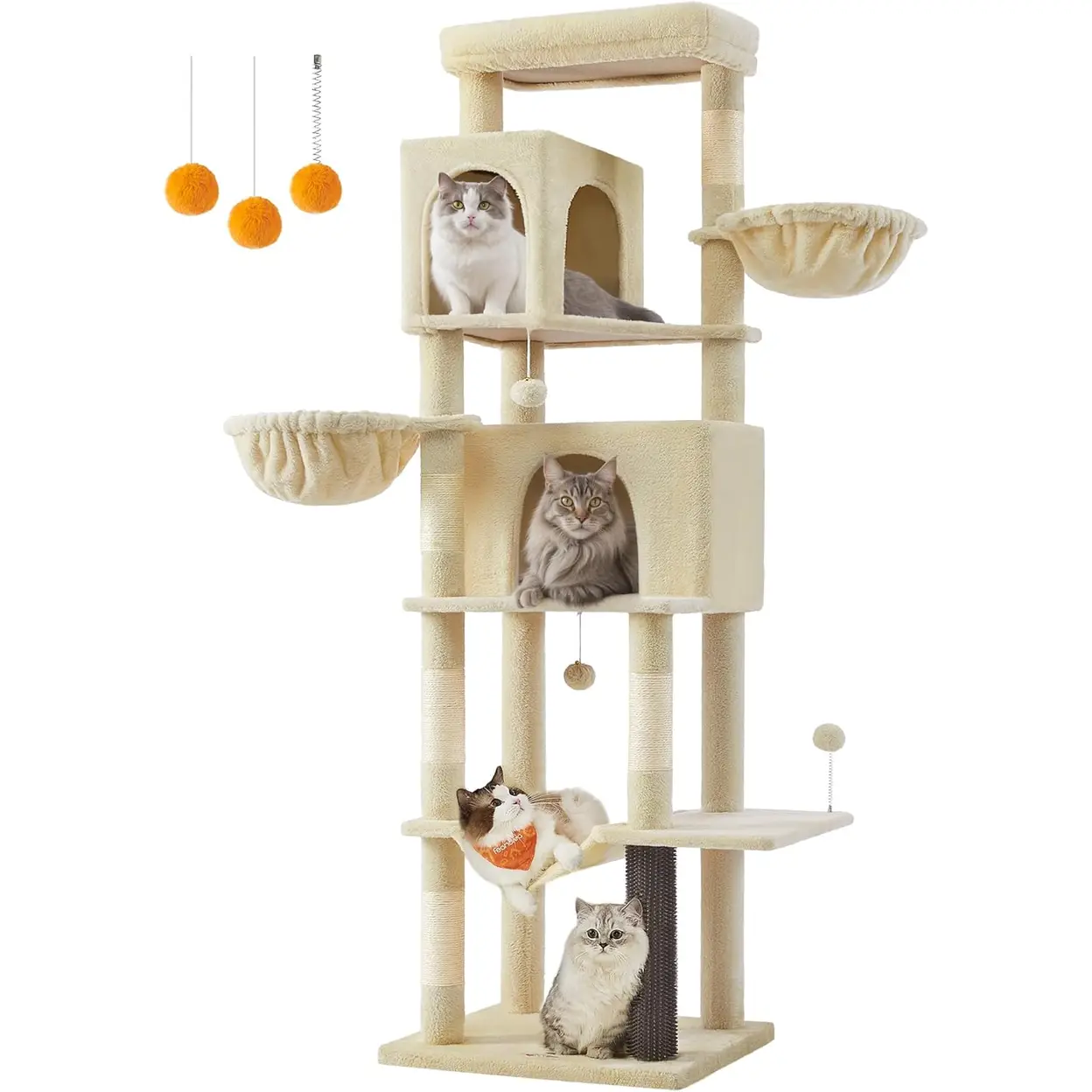 Feandrea Kratzbaum Gro 75" Hoch XXL Mehrstckiger Kratzbaum mit 2 Hhlen,  2 Liegen, 5 Kratzsulen, Katzenbrste, groe Plattform, Sandbeige PCT183Y01  | Betten, Bettwaren und Mbel | Joybuy