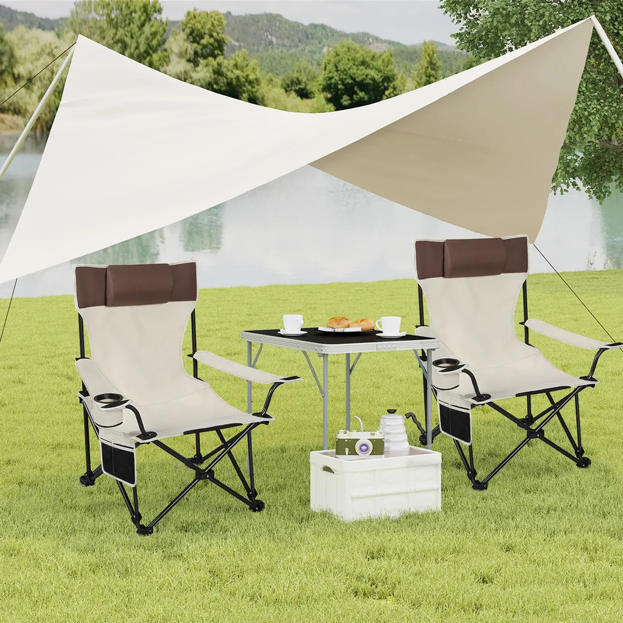 WOLTU Campingstuhl, Angelstuhl, leichter Strandstuhl mit Rckenlehne,  Getrnkehalter, Aufbewahrungstasche, bis 150 kg, Beige | Gartenmbel &  Zubehr | Joybuy