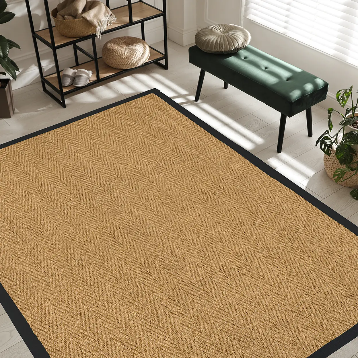 Likewise Rugs Likewise Rug Herringbone Coir Border Rectangle Natural/Black 135x200cm ...