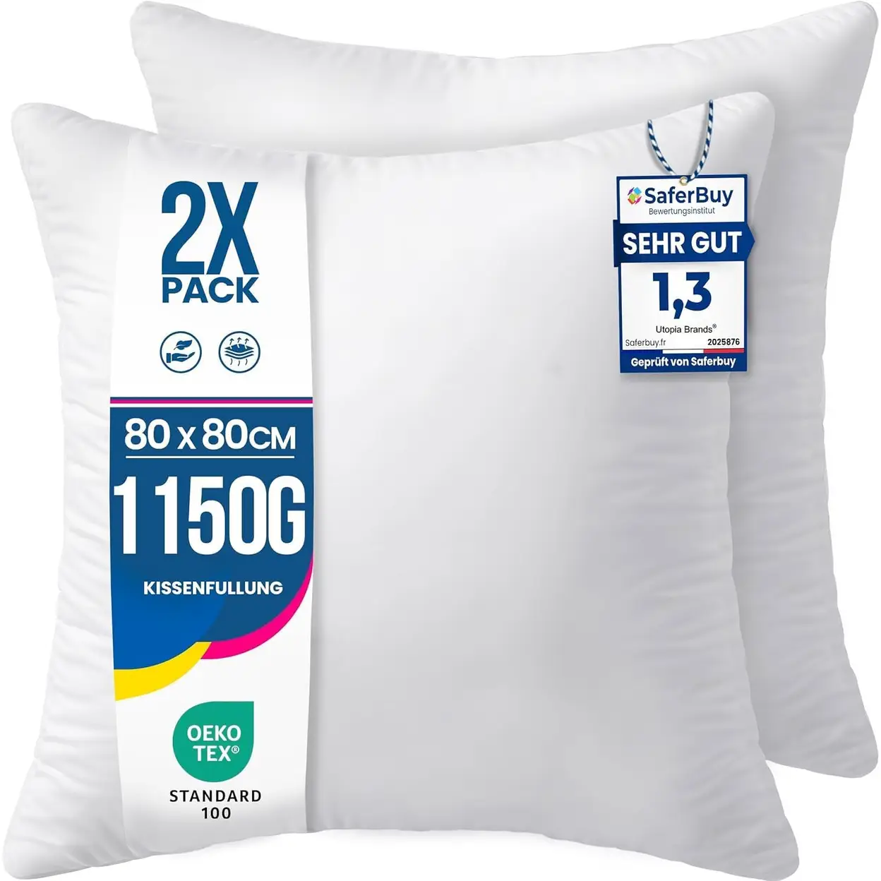 Kissenfüllungen, weiche und flauschige Innenkissen für Sofa, Couch und Bettwäsche, bequeme, dekorative Kissenfüllung für Schlafzimmer, Wohnzimmer, zur Dekoration und für den täglichen Gebrauch, atmungsaktives und pflegeleichtes Design. 2 80x80 cm 2er Set
