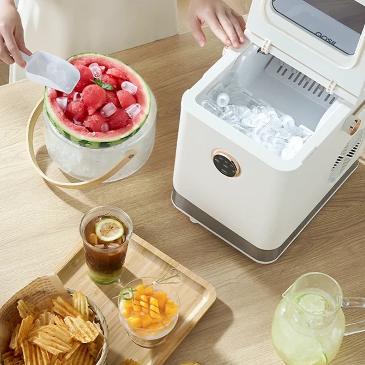 ZZLLKQ Intelligente ijsblokjesmachine, 2 ijsmaten, wifi-machine, app-bediening, zelfreinigende ijsblokjesmachine, 15 kg in 24 uur, 9 ijsblokjes in 6-10 minuten, voor thuis, camping, feest