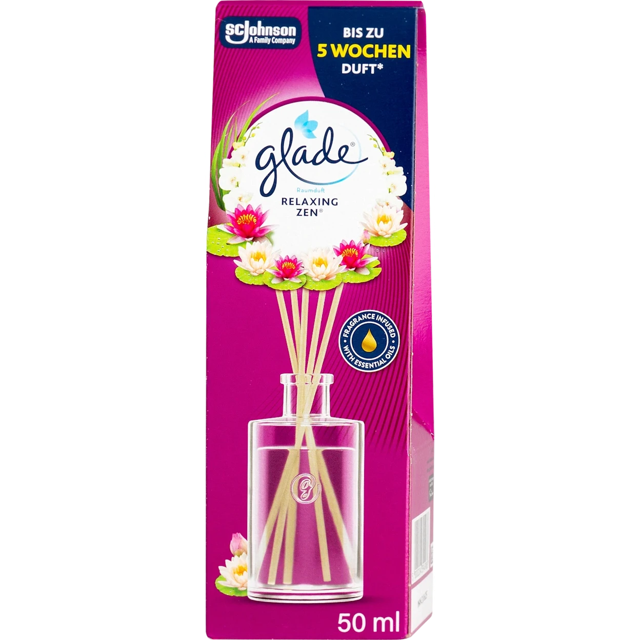 Glade Raumduft Duftstäbchen, Für Zuhause und das Badezimmer, Mit natürlichen Ölen, Relaxing Zen, Hält 5 Wochen, 50 ml | Diffuser