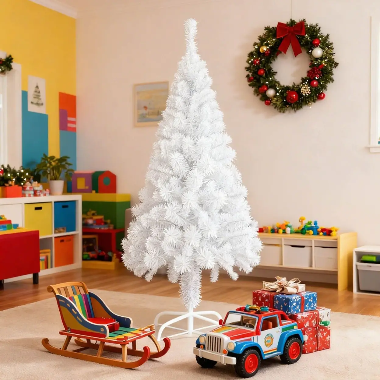 FIVMEN Weihnachtsbaum Künstlich Christbaum Weiß PVC mit Ständer & Spitzen für Innen-Außen Weihnachtsdeko 150cm | Weihnachten