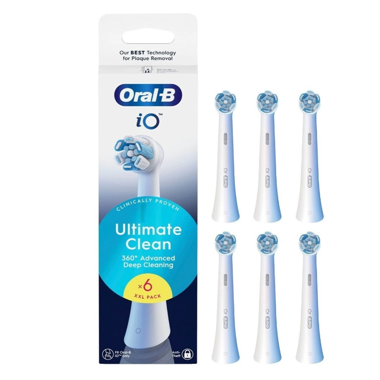 Oral-B iO Ultimate Clean Ersatz-Bürstenköpfe, Weiß – 6 Stück, XXL-Pack – Ultimative Reinigung – Für iO-Handgriffe | Zahnpflegegeräte-Zubehör