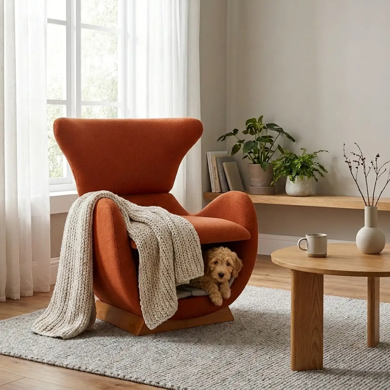 URBAN MEUBLE Designer Loungesessel Walhai-Optik, Ziegelrotes Gewebe, 66x69x76 cm, Menschen- & Haustier-Sofa, Mensch- & Katzensofa, Mensch- & Hundesofa | Sofas, Sessel & Hocker